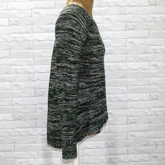 DEREK HEART Sweater Knit Marled Green Black Variegated Pullover Pleated M - Picture 3 of 12